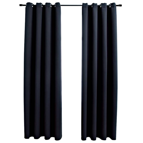 vidaXL Rideaux occultants avec anneaux 2 pi&egrave;ces Noir 137 x 213 cm Tissu
