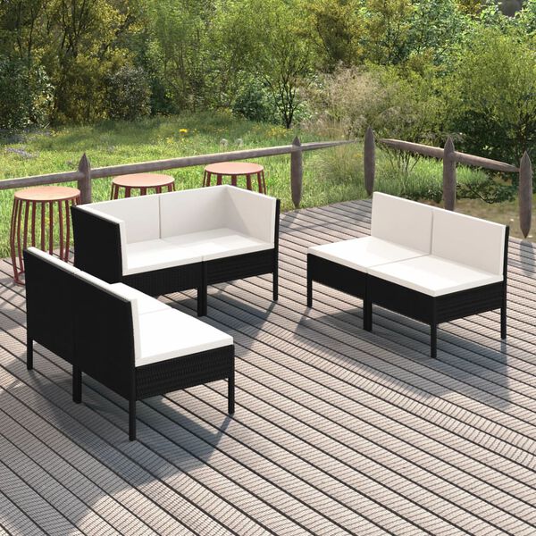 vidaXL Salon de jardin 6 pcs avec coussins r&eacute;sine tress&eacute;e noir