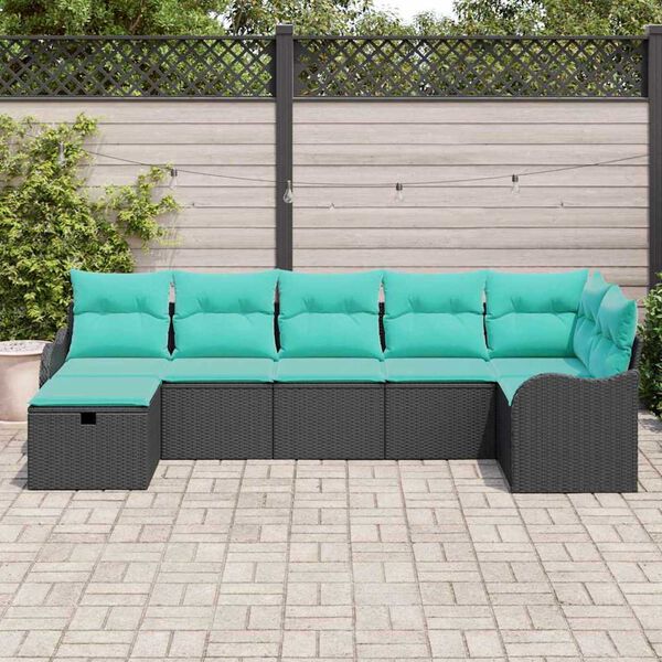 vidaXL Ensemble de Canap&eacute;s avec coussin Noir et turquoise polyrotin
