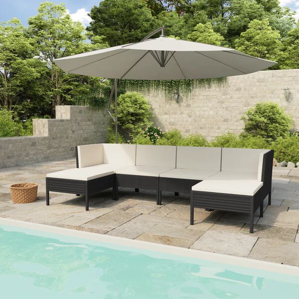 vidaXL Salon de jardin 6 pcs avec coussins r&eacute;sine tress&eacute;e noir