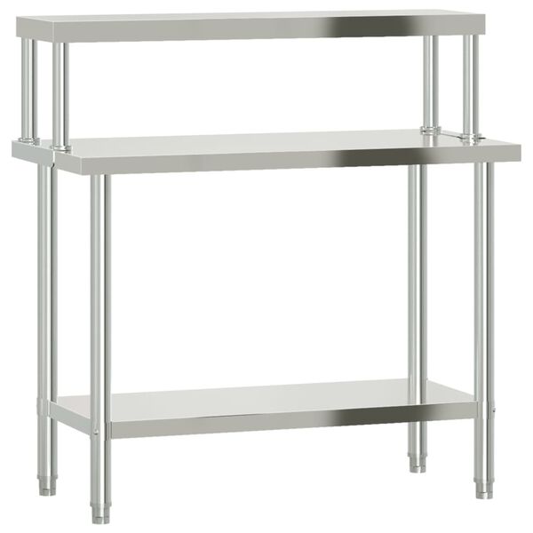 vidaXL Table de travail de cuisine avec étagère 110x55x120 cm inox