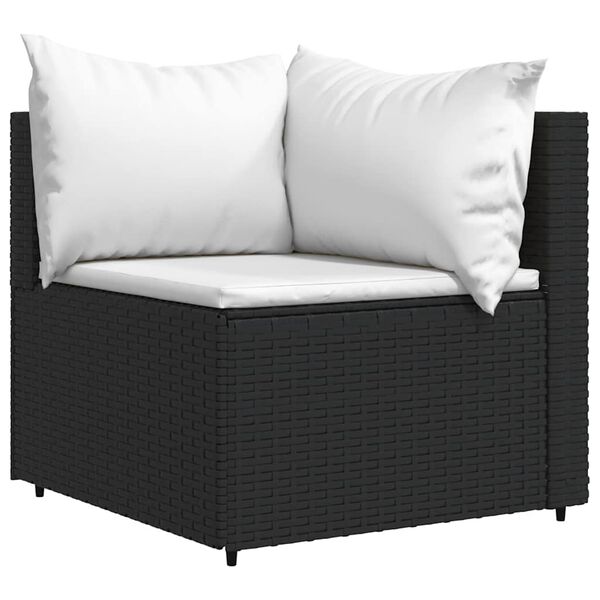 vidaXL Salon de jardin 3 pcs avec coussins Noir R&eacute;sine tress&eacute;e