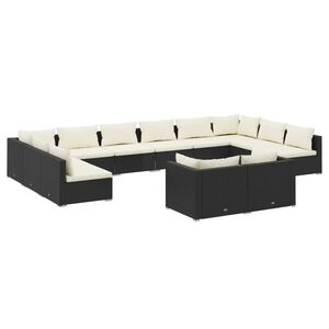 vidaXL Salon de jardin 12 pcs avec coussins Noir R&eacute;sine tress&eacute;e