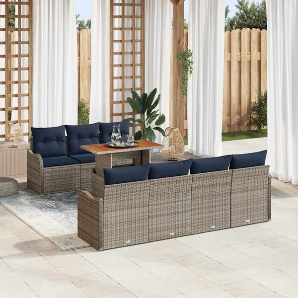 vidaXL Ensemble de canap&eacute; de jardin 8 pcs gris et bleu marine