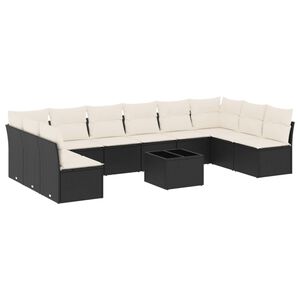 vidaXL Salon de jardin 11 pcs avec coussins noir r&eacute;sine tress&eacute;e