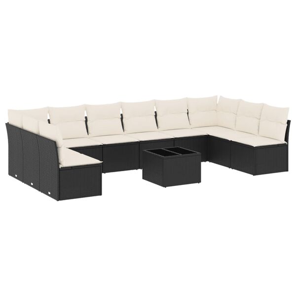 vidaXL Salon de jardin 11 pcs avec coussins noir r&eacute;sine tress&eacute;e