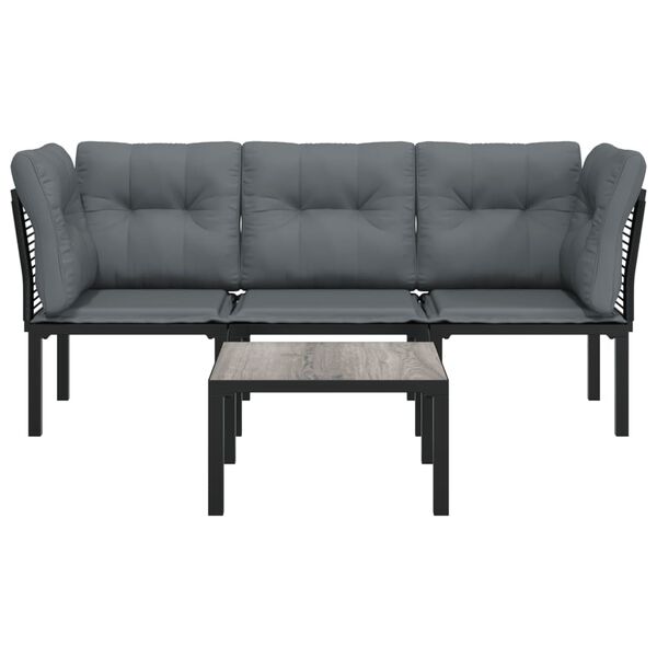 vidaXL Salon de jardin 4 pcs noir et gris r&eacute;sine tress&eacute;e
