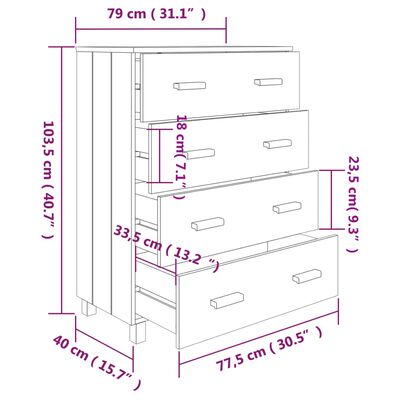 vidaXL Buffet HAMAR Gris clair 79x40x103,5 cm Bois massif de pin