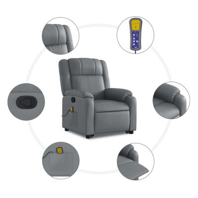 vidaXL Fauteuil inclinable de massage gris similicuir