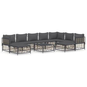 vidaXL Salon de jardin 10 pcs avec coussins anthracite r&eacute;sine tress&eacute;e