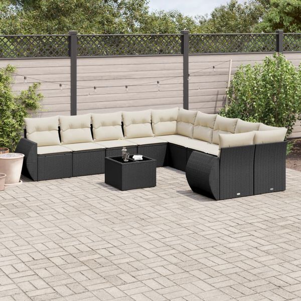 vidaXL Salon de jardin 11 pcs avec coussins noir r&eacute;sine tress&eacute;e