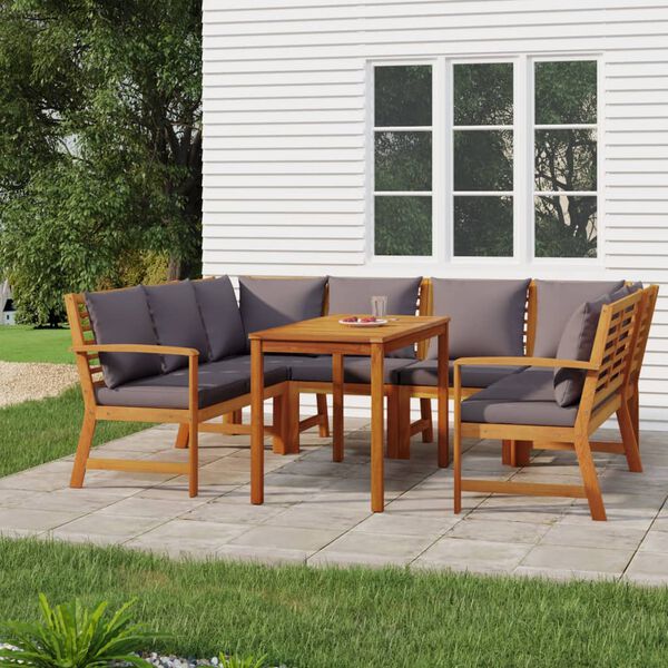 vidaXL Ensemble &agrave; manger de jardin coussins 7 pcs Bois acacia