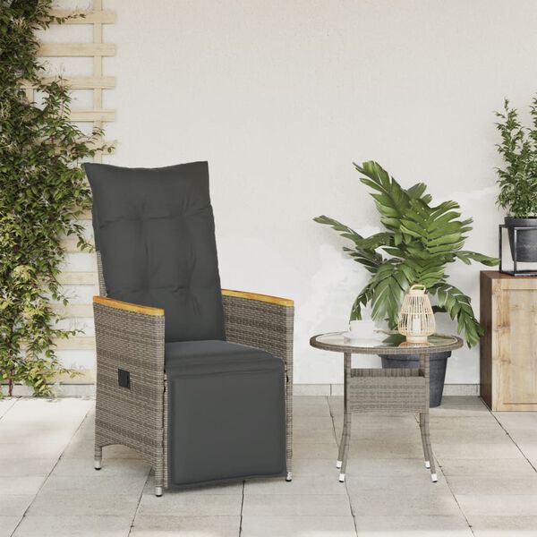 vidaXL Chaise inclinable de jardin avec coussins gris r&eacute;sine tress&eacute;e