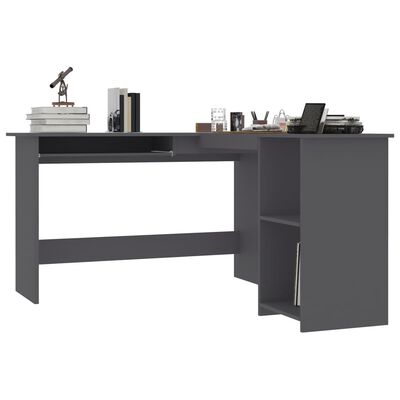 vidaXL Bureau d'angle en forme de L Gris 120x140x75cm bois ingénierie