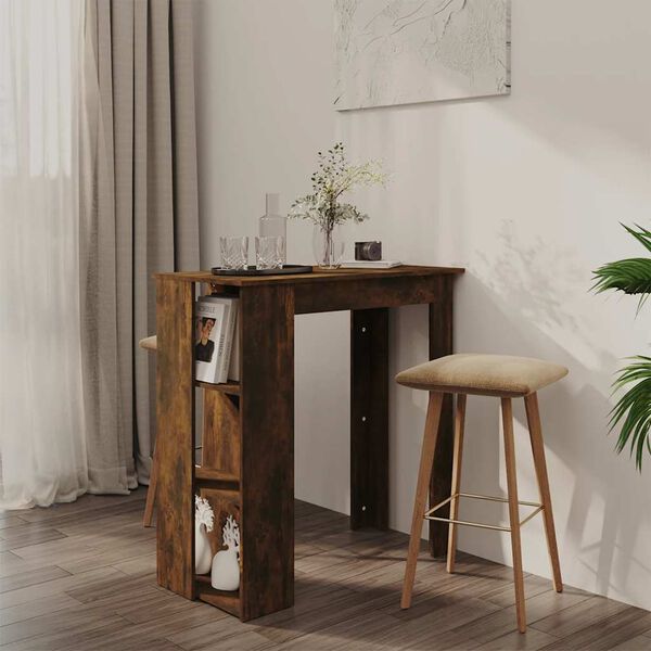 vidaXL Table de bar avec &eacute;tag&egrave;re ch&ecirc;ne fum&eacute; bois d'ing&eacute;nierie