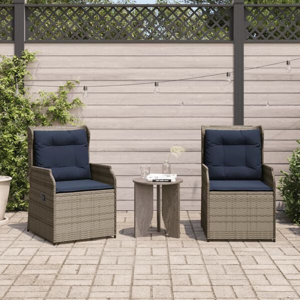 vidaXL Chaises inclinables de jardin lot de 2 et coussins gris rotin