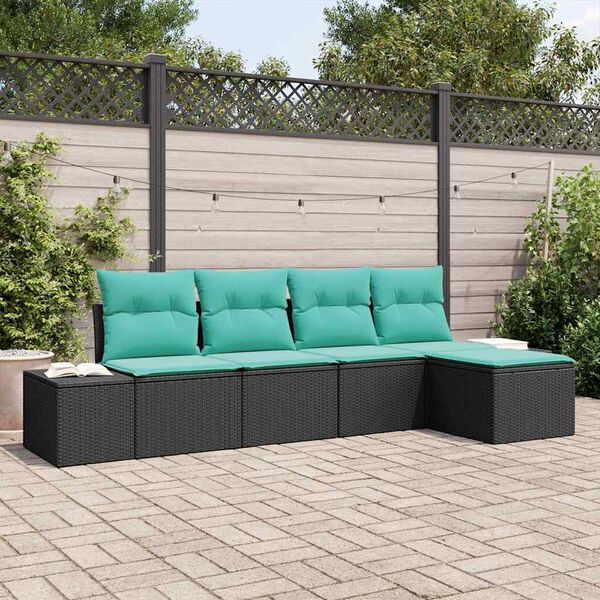 vidaXL Ensemble de canap&eacute; de jardin 5 pcs Noir et turquoise polyrotin