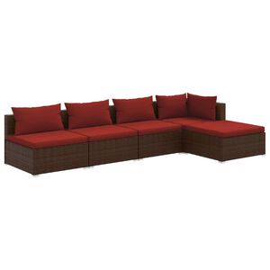 vidaXL Salon de jardin 5 pcs avec coussins r&eacute;sine tress&eacute;e marron