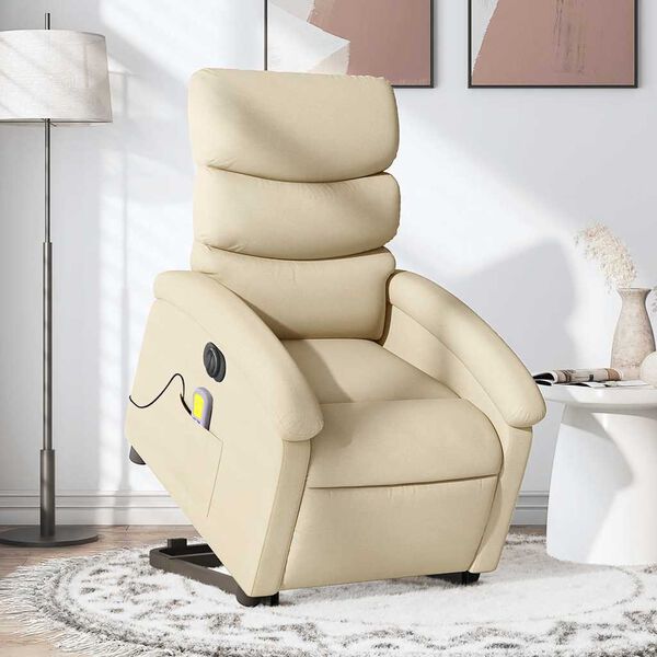vidaXL Fauteuil inclinable de massage &eacute;lectrique cr&egrave;me tissu