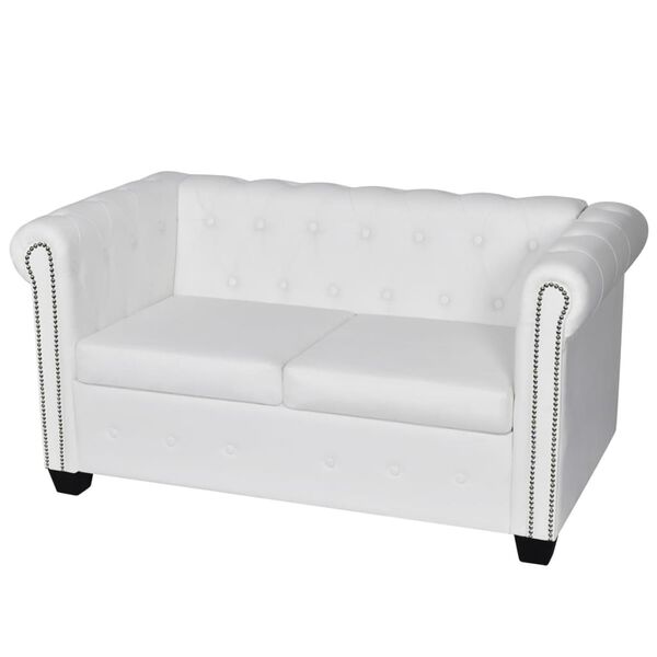 vidaXL Canap&eacute; Chesterfield &agrave; 2 places similicuir blanc