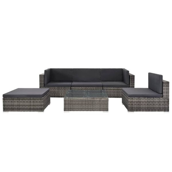 vidaXL Salon de jardin 6 pcs avec coussins r&eacute;sine tress&eacute;e gris