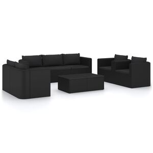 vidaXL Salon de jardin 9 pcs avec coussins R&eacute;sine tress&eacute;e Noir