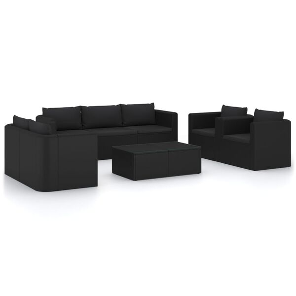vidaXL Salon de jardin 9 pcs avec coussins R&eacute;sine tress&eacute;e Noir