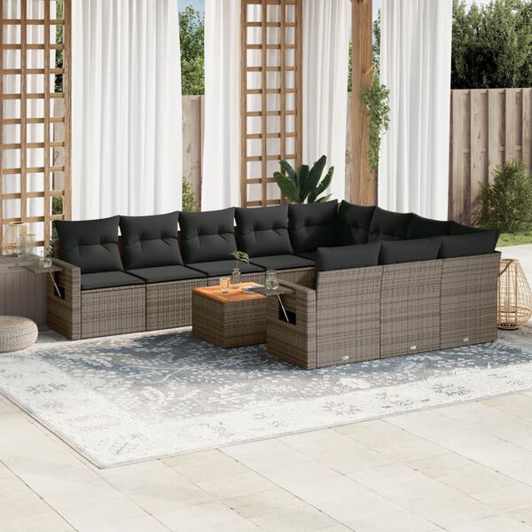 vidaXL Salon de jardin 11 pcs avec coussins gris r&eacute;sine tress&eacute;e