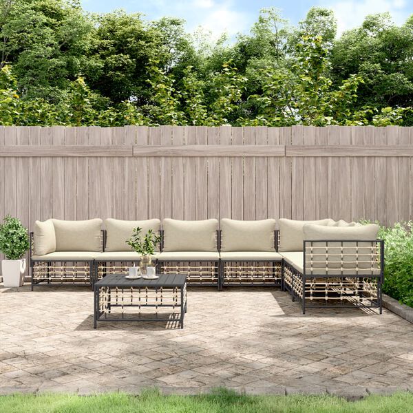 vidaXL Salon de jardin 8 pcs avec coussins anthracite r&eacute;sine tress&eacute;e