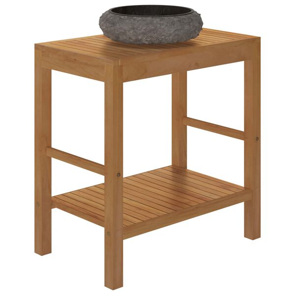 vidaXL Armoire de toilette en teck solide avec lavabo en marbre Noir