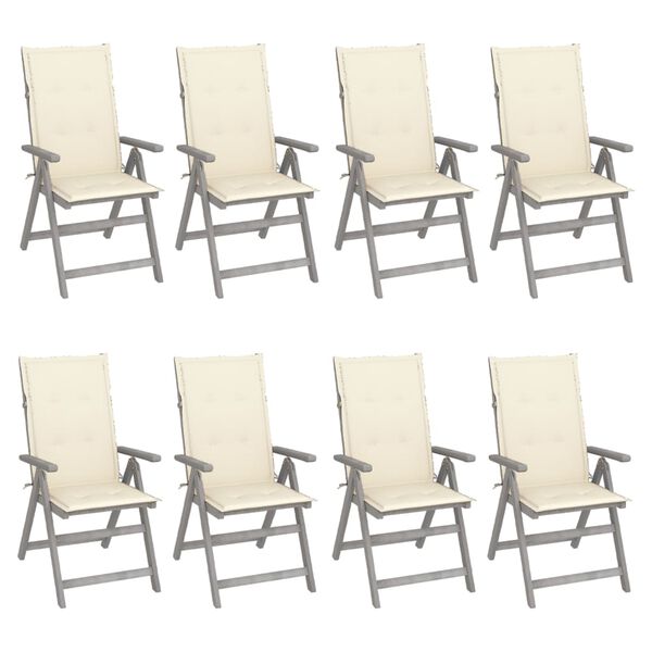 vidaXL Chaises inclinables de jardin et coussins lot de 8 Gris Acacia