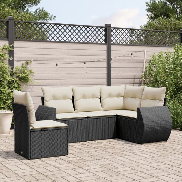 vidaXL Salon de jardin 5 pcs avec coussins noir r&eacute;sine tress&eacute;e