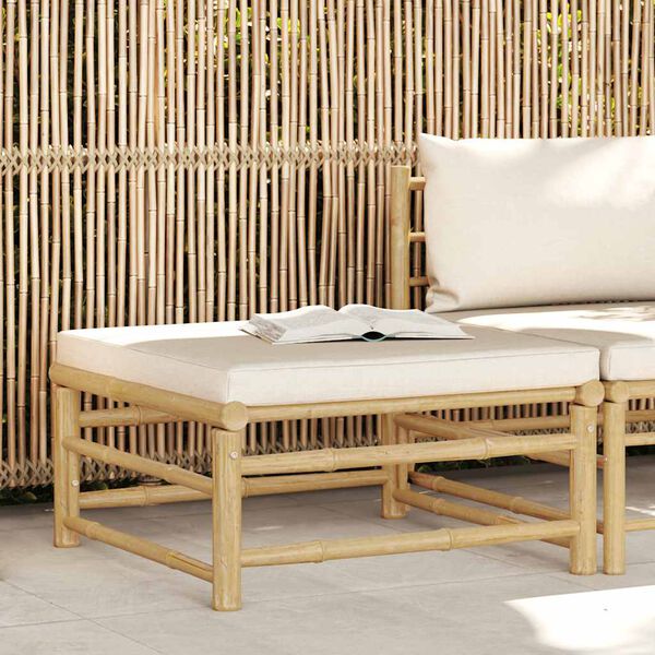 vidaXL Repose-pied de jardin avec coussin blanc crème Bambou