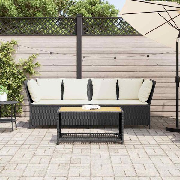 vidaXL Canap&eacute; de jardin avec coussins Noir R&eacute;sine tress&eacute;e