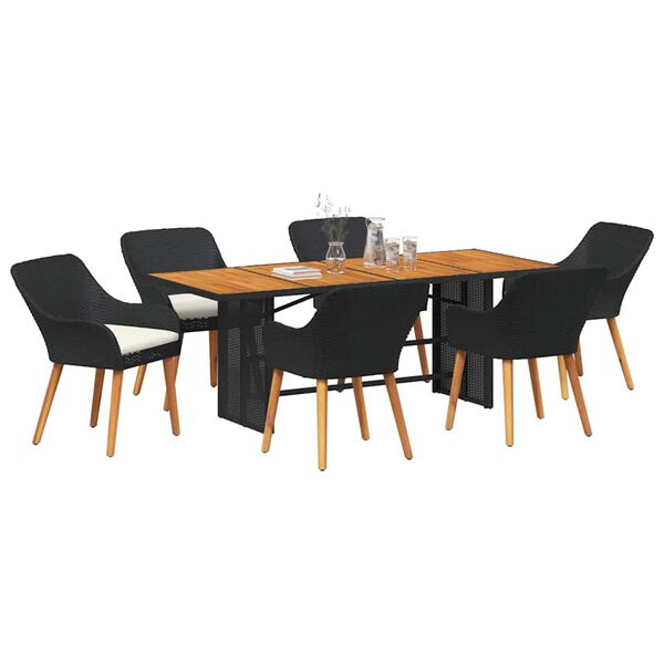vidaXL Ensemble de salle à manger pour jardin 7 pcs Noir et marron