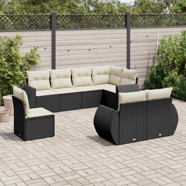 vidaXL Salon de jardin 8 pcs avec coussins noir r&eacute;sine tress&eacute;e