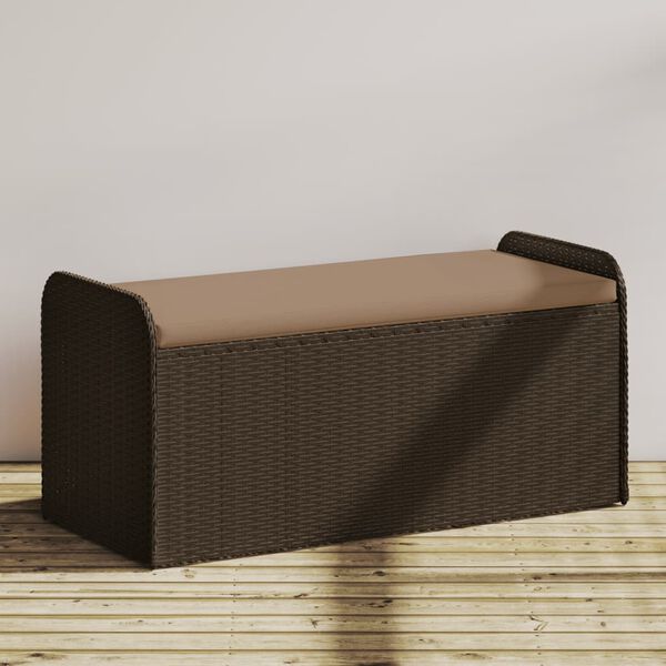 vidaXL Banc de rangement et coussin marron 115x51x52 cm r&eacute;sine tress&eacute;e