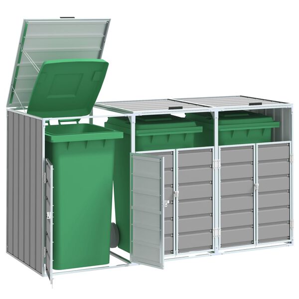 vidaXL Rangement à roulettes pour poubelles pour trois bacs gris acier