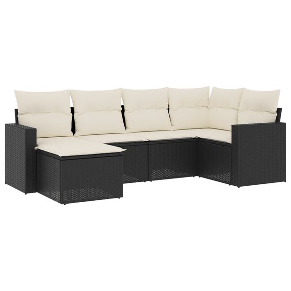 vidaXL Salon de jardin 6 pcs avec coussins noir r&eacute;sine tress&eacute;e