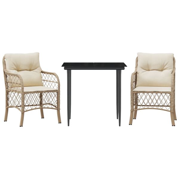 vidaXL Ensemble de bistro 3 pcs avec coussins beige r&eacute;sine tress&eacute;e