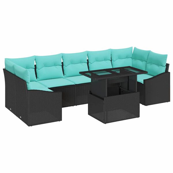 vidaXL Ensemble de canap&eacute; de jardin 8 pcs Noir Poly rotin