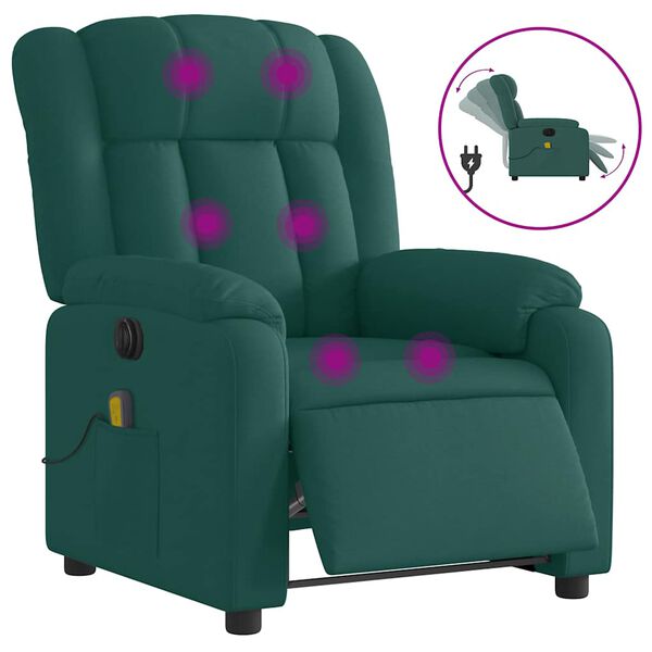 vidaXL Fauteuil inclinable de massage &eacute;lectrique vert fonc&eacute; tissu