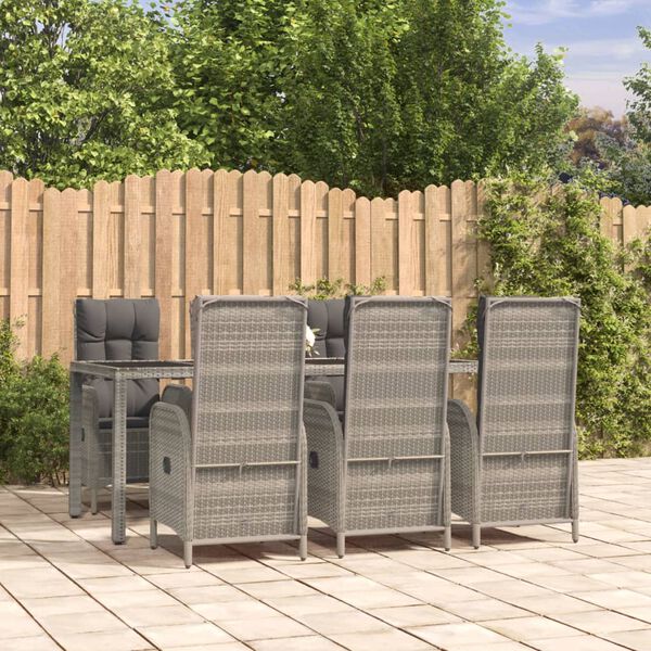 vidaXL Ensemble &agrave; manger jardin et coussins 7 pcs gris rotin