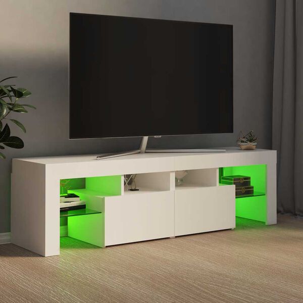 vidaXL Meuble TV avec lumi&egrave;res LED Blanc 140x36,5x40 cm