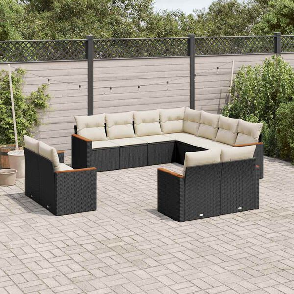 vidaXL Salon de jardin 11 pcs avec coussins noir r&eacute;sine tress&eacute;e