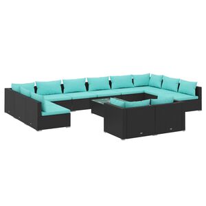 vidaXL Salon de jardin 13 pcs avec coussins Noir R&eacute;sine tress&eacute;e