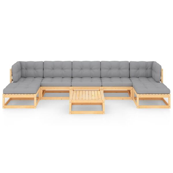 vidaXL Salon de jardin 8 pcs avec coussins Bois de pin massif