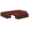 vidaXL Salon de jardin 14 pcs avec coussins Marron R&eacute;sine tress&eacute;e