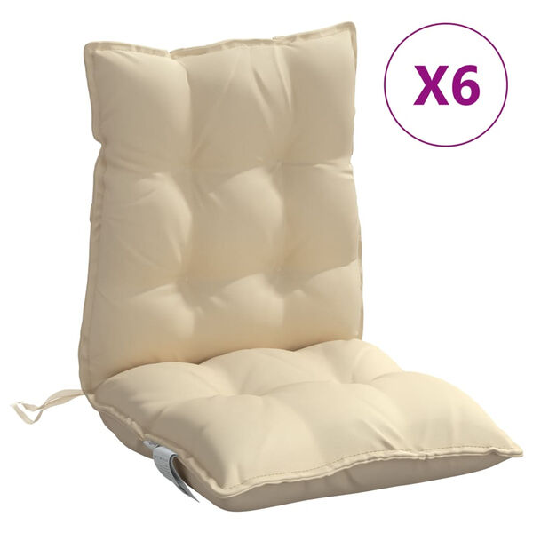vidaXL Coussins de chaise &agrave; dossier bas lot de 6 beige tissu oxford