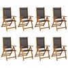 vidaXL Chaises de jardin pliantes lot de 8 acacia massif et textil&egrave;ne